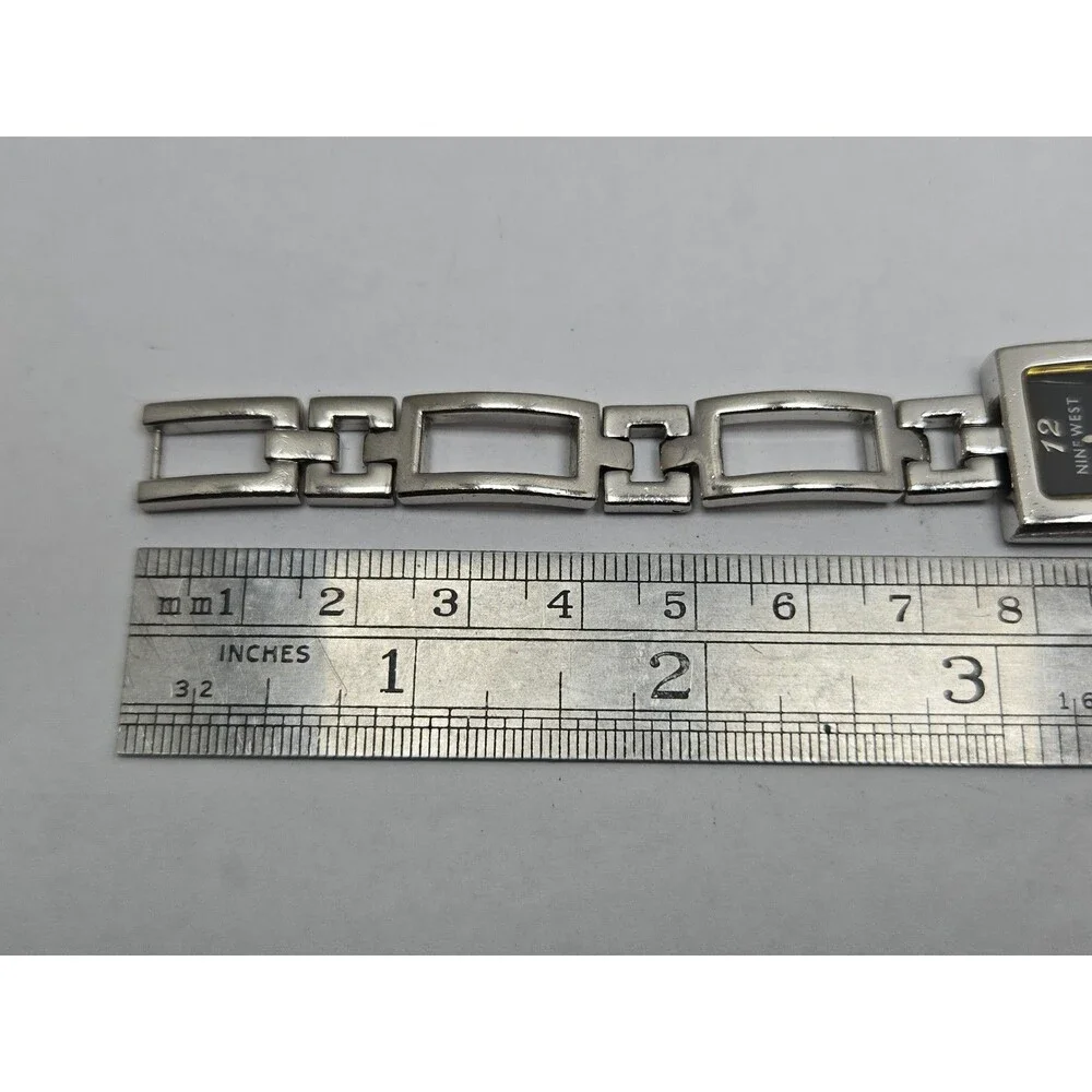 Womens Vintage Nine West .925 Sterling Silver Black Bracelet Watch New Battery
